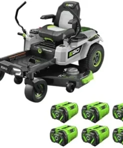 EGO Power+ Electric Riding Lawn Mower, 52″ Deck with Zero Turn Radius, Includes (6) 56V 12.0Ah Batteries and Chargers – ZT5207L