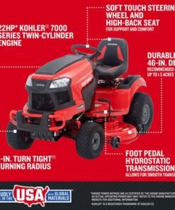 CRAFTSMAN T2400K | 46in 22HP TURN TIGHT Gas Riding Lawn Mower | KOHLER Twin-Cylinder 7000 Series Engine | Hydrostatic Transmission - Image 9