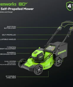 Alternative view of Greenworks 80V 21″ Cordless Self-Propelled Lawn Mowers.