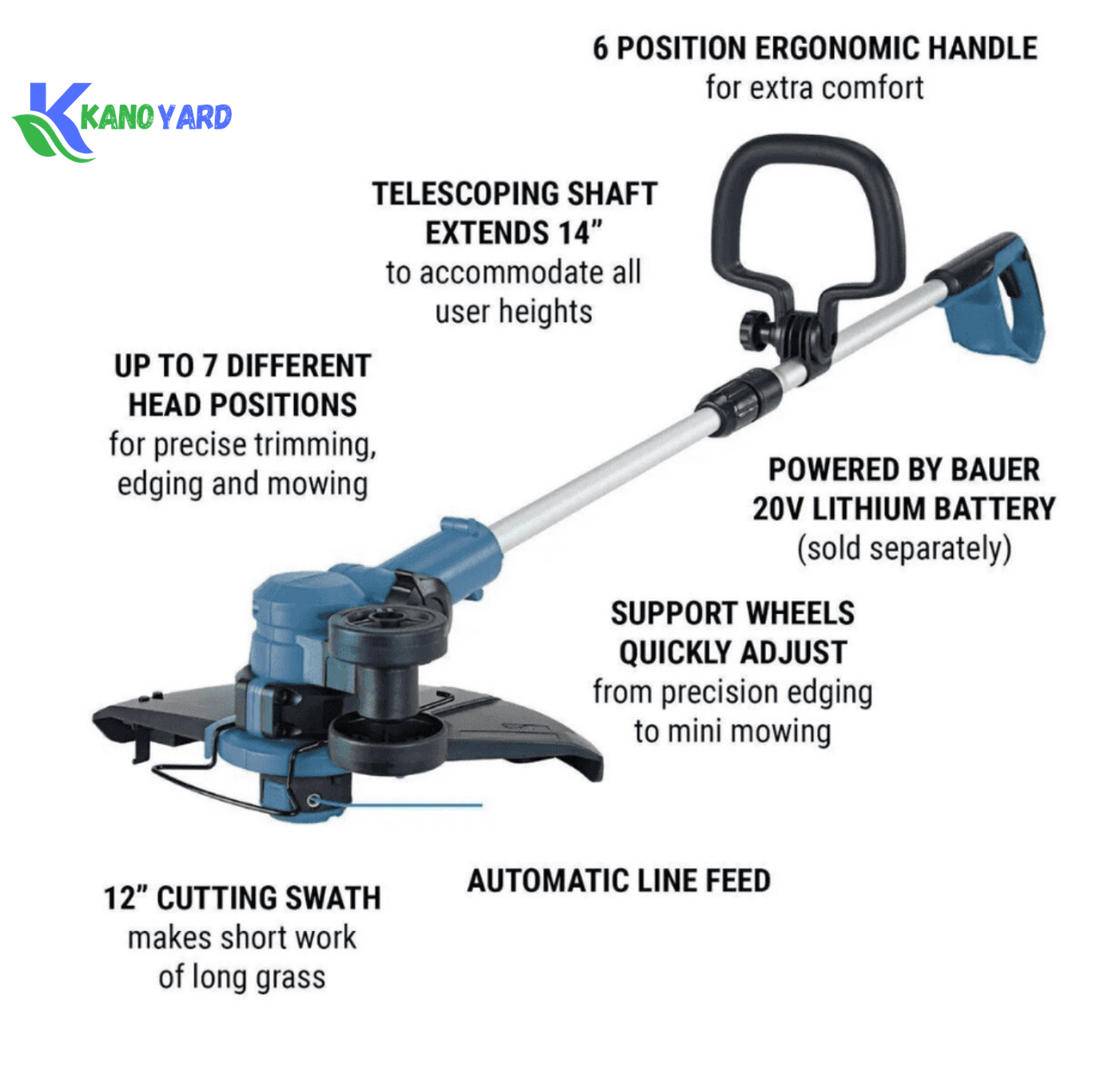 Kanoyard 20V Cordless String Grass Trimmer - Image 3