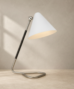 Laken 17-Inch LED Desk Lamp in Polished Nickel and Black Rattan