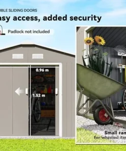 Outsunny 11′ x 13′ Outdoor Storage Shed, Garden Tool Metal Shed with Foundation Kit, Double Lockable Door, Air Vents and Slopings Roofs, for Backyard, Patio, Lawn, Light Grays - Image 3