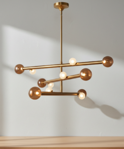 Reese 47.5-Inch LED Chandelier in Vintage Brass and Amber Glass