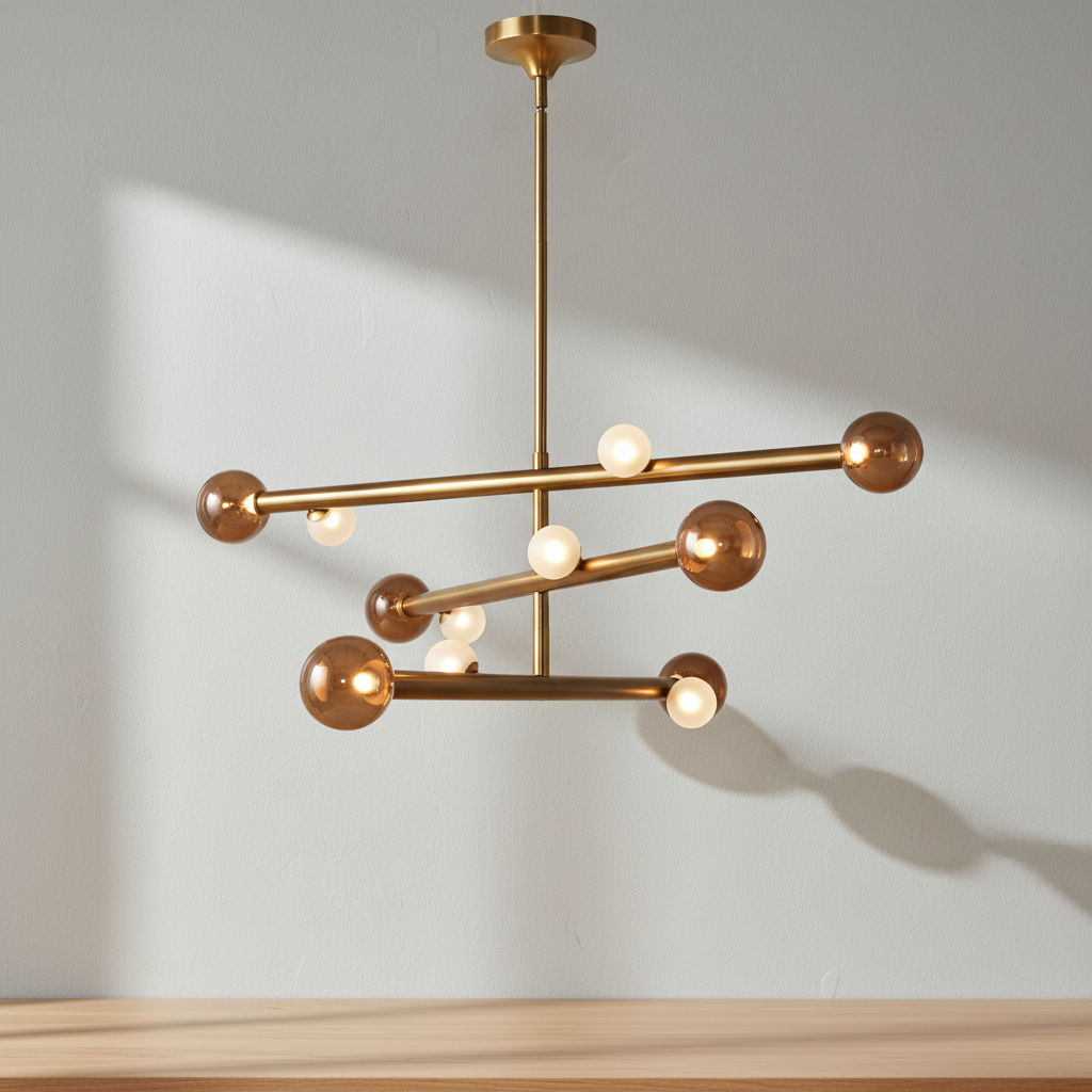 Reese 47.5-Inch LED Chandelier in Vintage Brass and Amber Glass