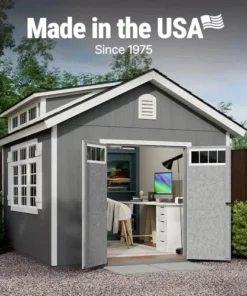 Alternative view of Handy Home Products Windemere 10×12 Do-it-Yourself Wooden Storage Shed with Floor, Beiges