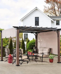 Sunjoy 11 x 11 ft Metal Pergola with Adjustable Tan Garden Shades - Image 3