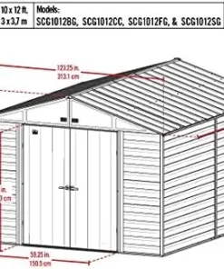 Arrow Select 10′ x 12′ Outdoor Lockable Steel Storage Shed Building, Charcoals - Image 3