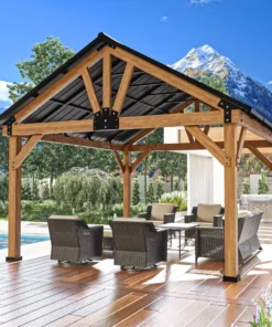 JOYSIDE 15 ft. x 13 ft. Solid Cedar Wood Outdoor Patio Hardtops Gazebo - Image 4